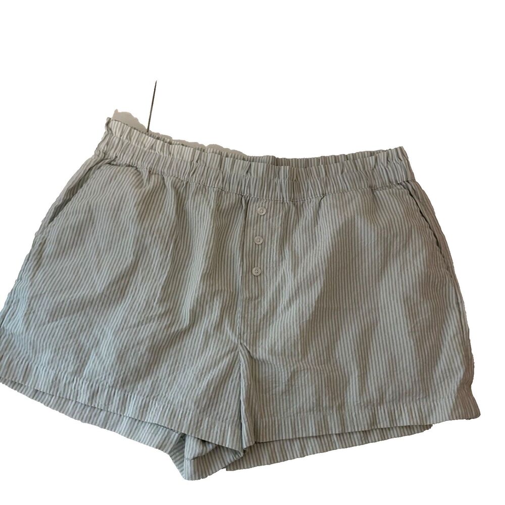 Loft Sleep Shorts Women's Medium Green Striped Ruffle Lightweight 2" Inseam